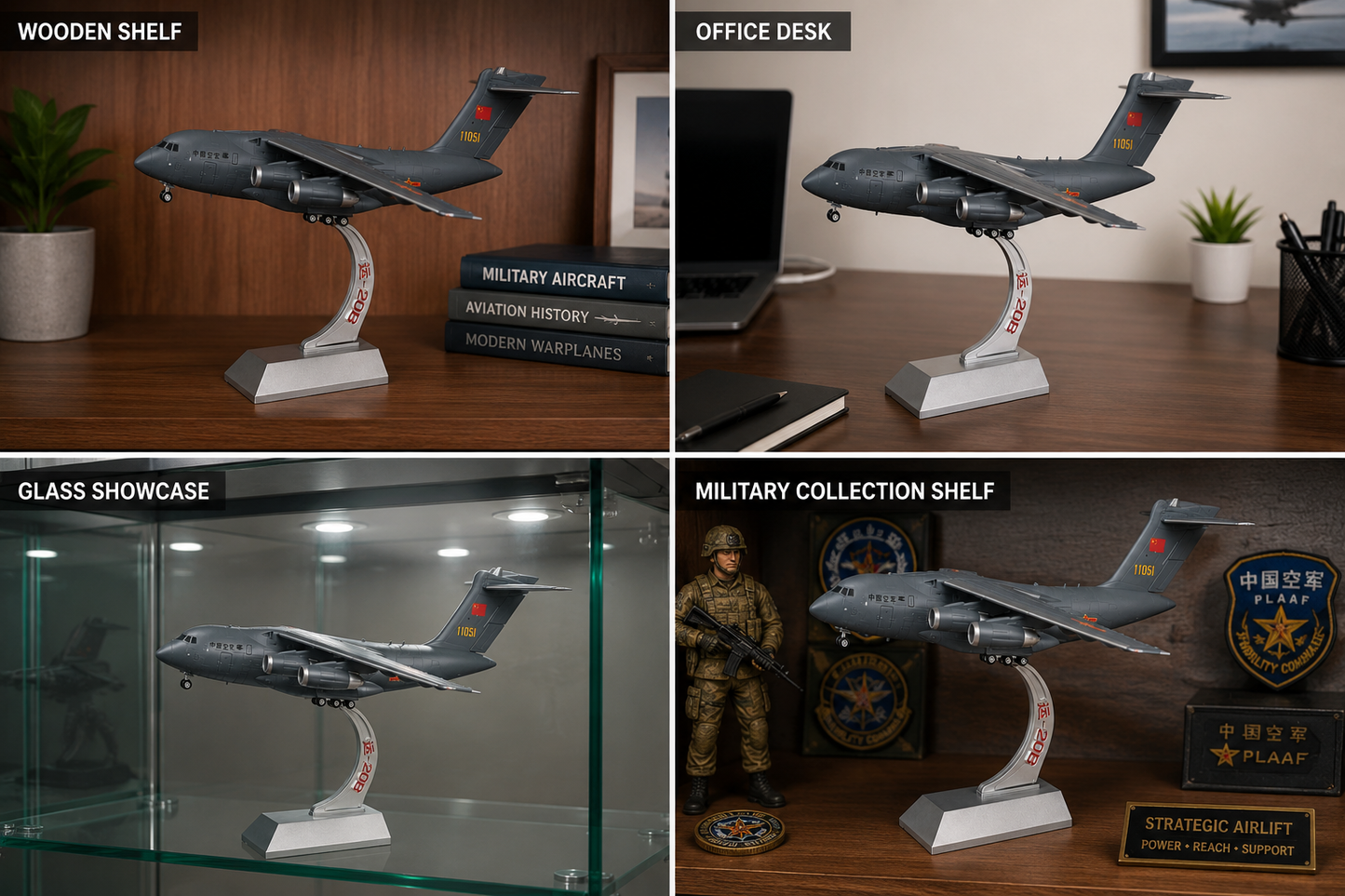 Premium 1:130 Scale Y-20B Strategic Transport Aircraft Model with Display Stand | Metal Diecast Military Cargo Plane Collectible for Home & Office Display
