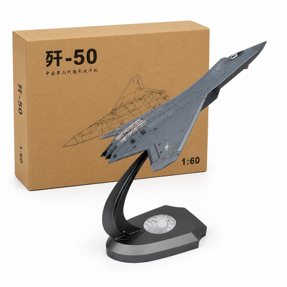 Premium 1:60 Scale J-50 Sixth Generation Stealth Fighter Aircraft Model with Display Stand | Metal Diecast Military Jet Collectible for Home & Office Display