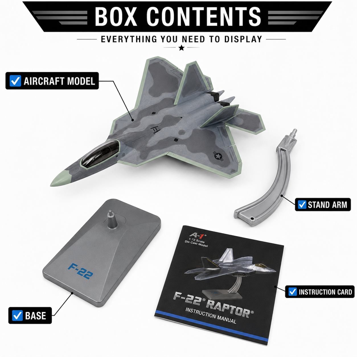 Premium 1:72 Scale Lockheed Martin F-22 Raptor Diecast Metal Aircraft Model with Display Stand | Military Fighter Jet Collectible for Home, Office & Aviation Display