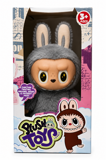 Interactive Walking Labubu Plush Toy with Music & Twisting Action | Soft Battery-Operated Labubu Toy for Kids