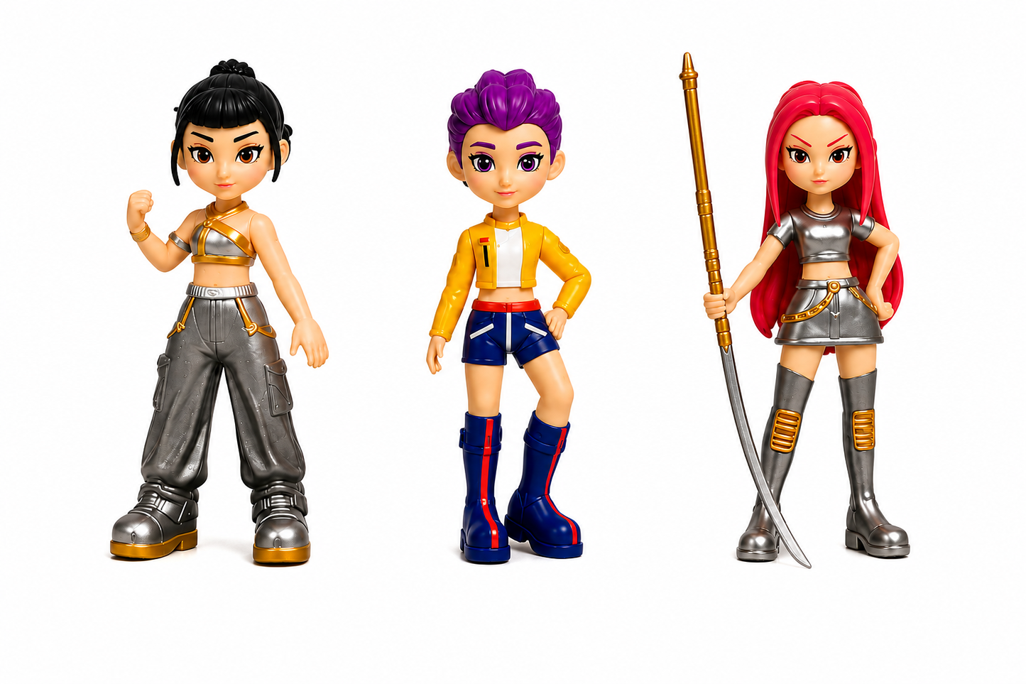KPOP Demon Hunters Action Figure Set | 3 Collectible High Quality Anime-Style Figures with Weapons | Fantasy Character Toy Gift for Kids, Collectors & Display