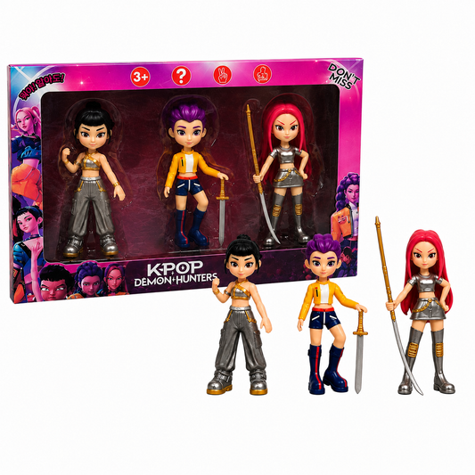 KPOP Demon Hunters Action Figure Set | 3 Collectible High Quality Anime-Style Figures with Weapons | Fantasy Character Toy Gift for Kids, Collectors & Display
