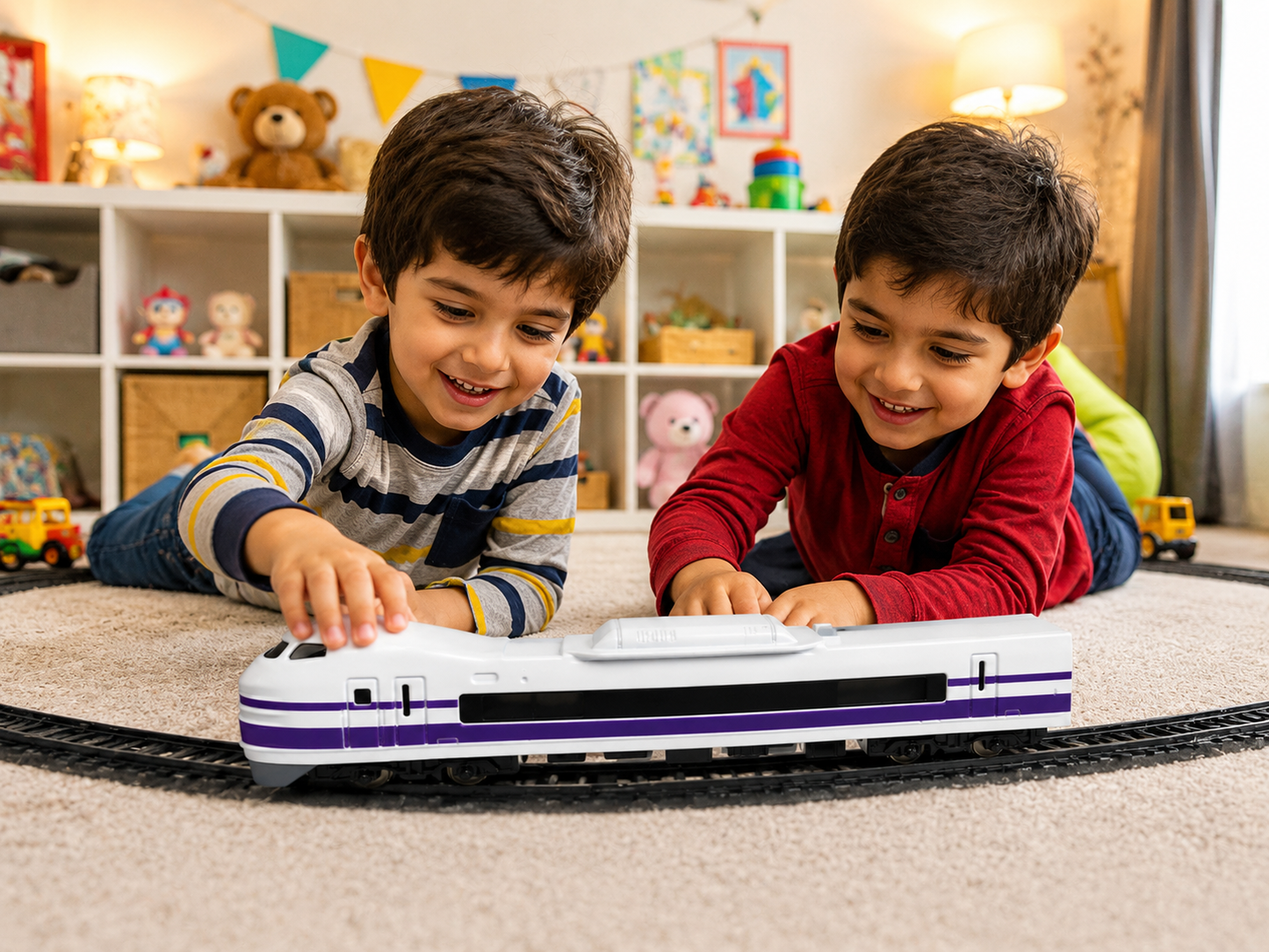 High Speed Bullet Train Toy for Kids | White & Purple Passenger Train | Push & Play Railway Toy With Track & Window Gift Box