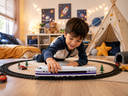 High Speed Bullet Train Toy for Kids | White & Purple Passenger Train | Push & Play Railway Toy With Track & Window Gift Box