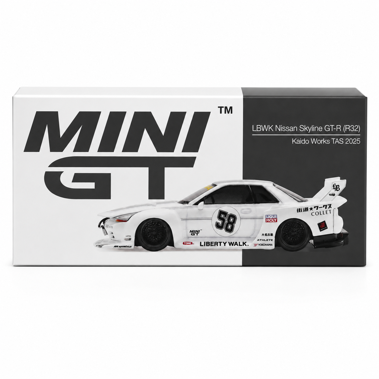 MINI GT 1:64 LBWK Nissan Skyline GT-R (R32) Kaido Works TAS 2025