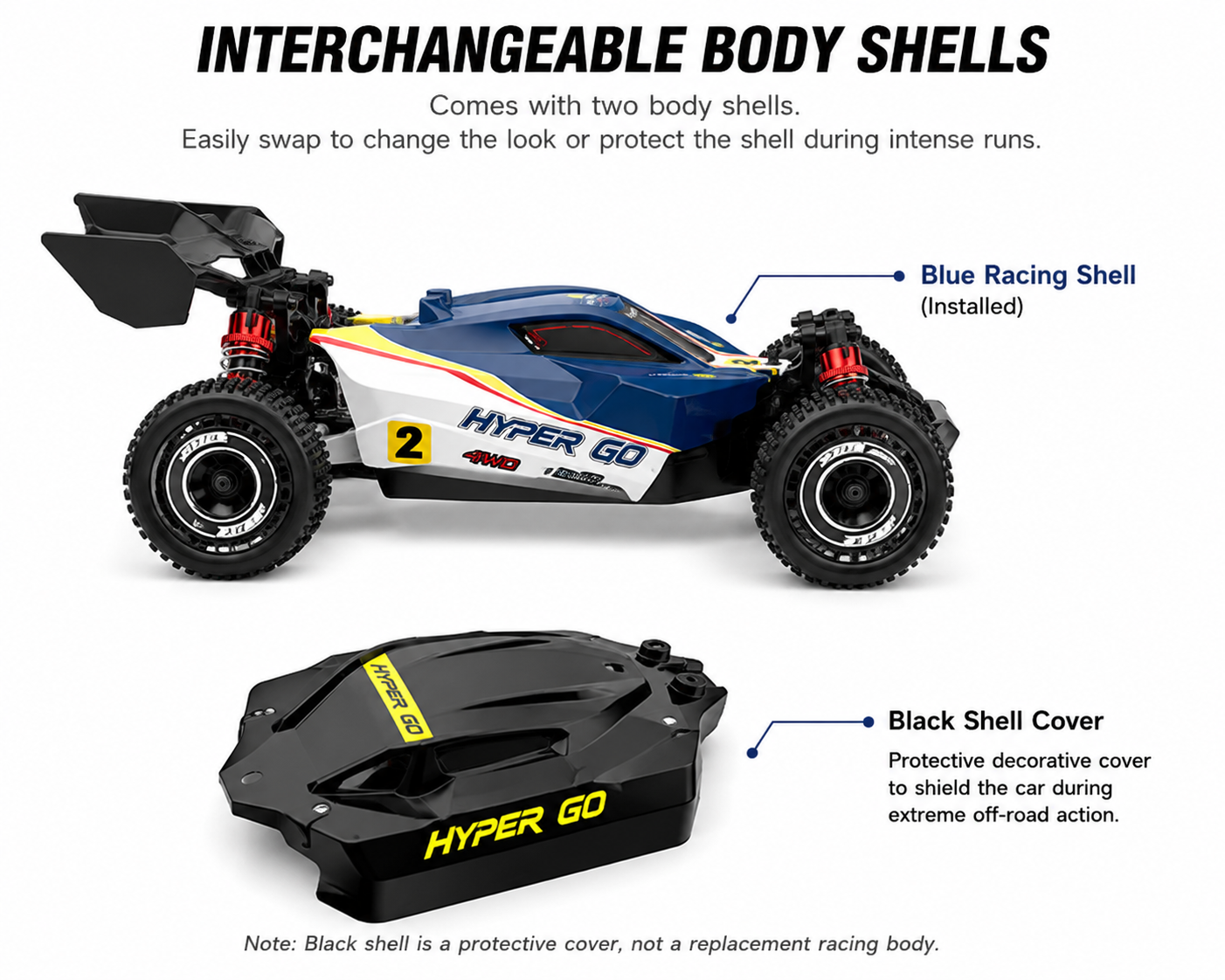 MJX Hyper Go 1:16 Scale 4WD Brushless RC Monster Truck | 2.4GHz High-Speed Off-Road Remote Control Car with Extra Tyres, Spare Body & Rechargeable Battery