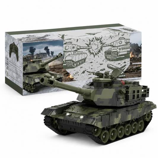 RC Military Battle Tank 2.4GHz Remote Control Toy with 360° Rotating Turret, LED Lights & Realistic Tracks | Army Tank for Kids & Adults