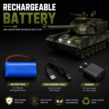 RC Military Battle Tank 2.4GHz Remote Control Toy with 360° Rotating Turret, LED Lights & Realistic Tracks | Army Tank for Kids & Adults