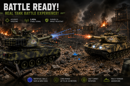 RC Military Battle Tank 2.4GHz Remote Control Toy with 360° Rotating Turret, LED Lights & Realistic Tracks | Army Tank for Kids & Adults