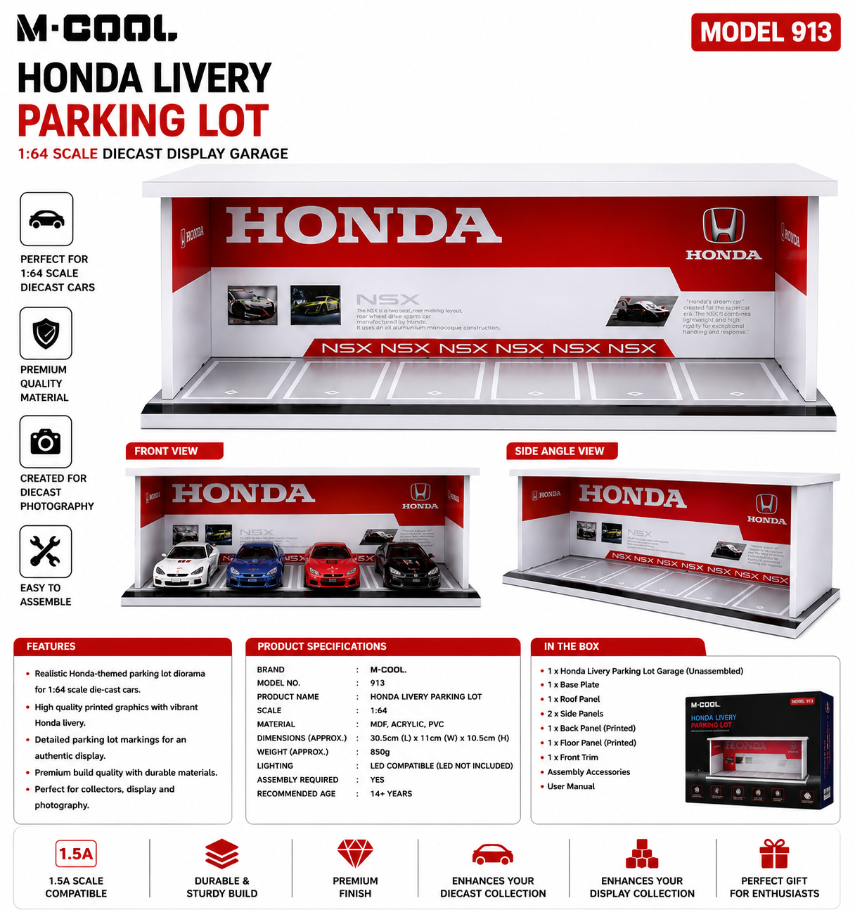 M-COOL 1:64 Honda NSX Garage Diorama with LED Light | Premium Diecast Car Display Parking Lot