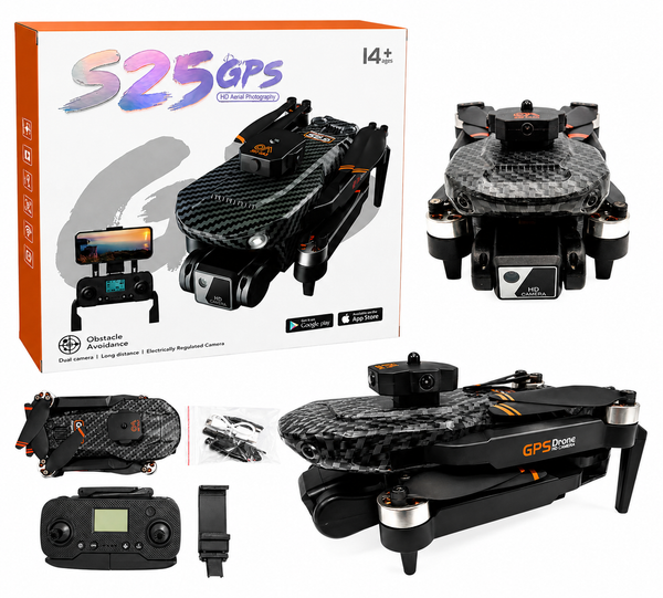 S25 GPS Foldable Drone with Dual HD Camera, Brushless Motor, Intelligent Obstacle Avoidance & Long Range RC Quadcopter for Aerial Photography