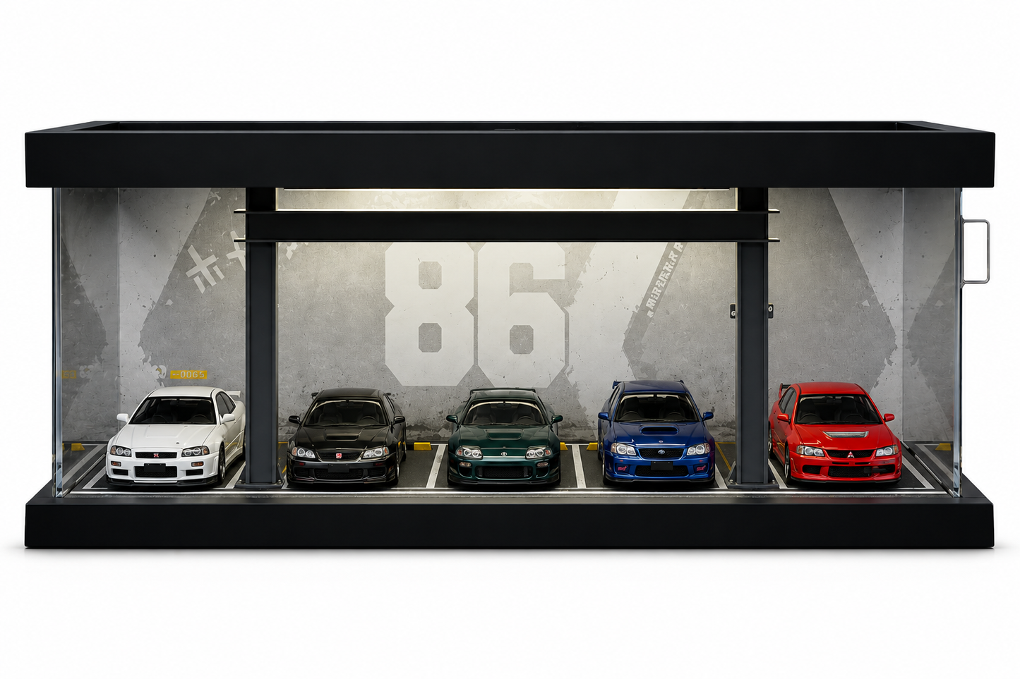 Premium 1:64 Scale LED Garage Display Case with Acrylic Dust Cover | 5-Car Diecast Display Diorama