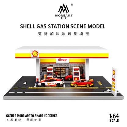 MOREART 1:64 Shell Gas Station Scene Model LED Diorama Display for Diecast Cars | Premium Miniature Display