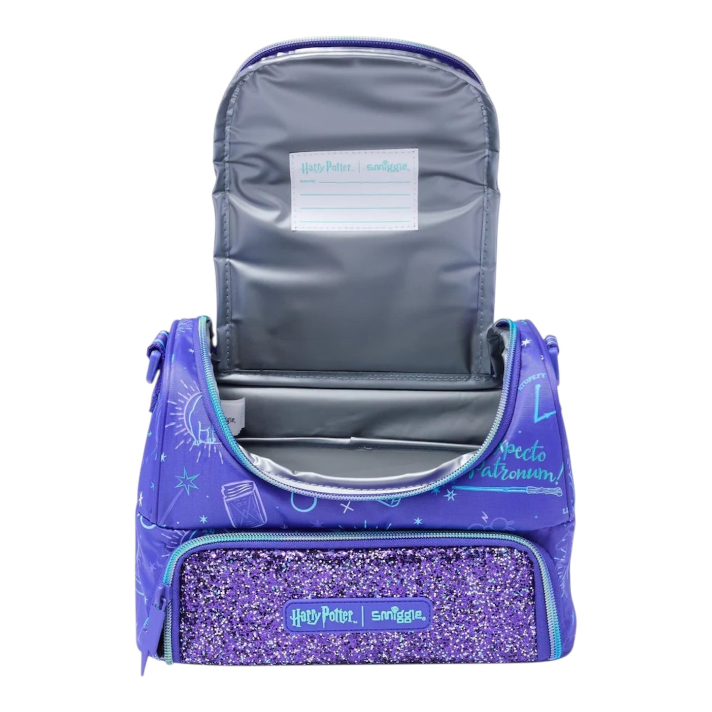 Smiggle Harry Potter Double Compartment Insulated Lunch Box with Adjustable Shoulder Strap | Premium School Lunch Bag for Kids | Purple