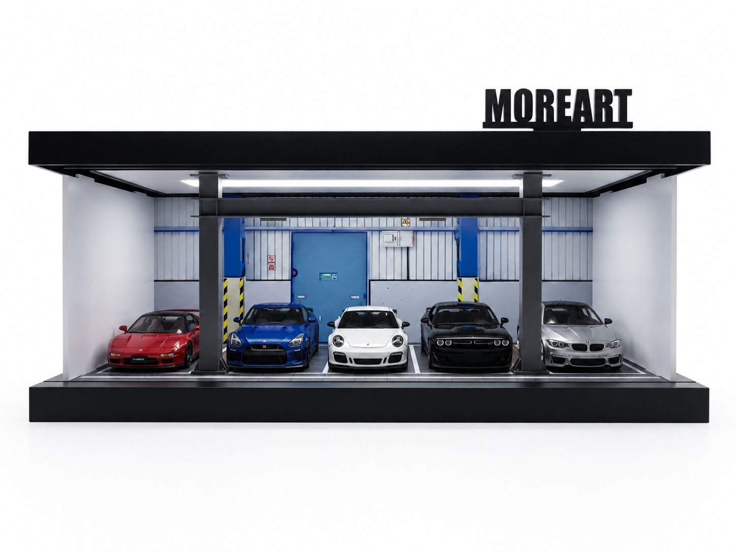 MOREART Industrial Garage Diorama Display Case with LED Lighting