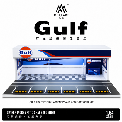 MOREART Gulf Service Garage Diorama with LED Lighting | 1:64 Scale Display Scene for Diecast Cars