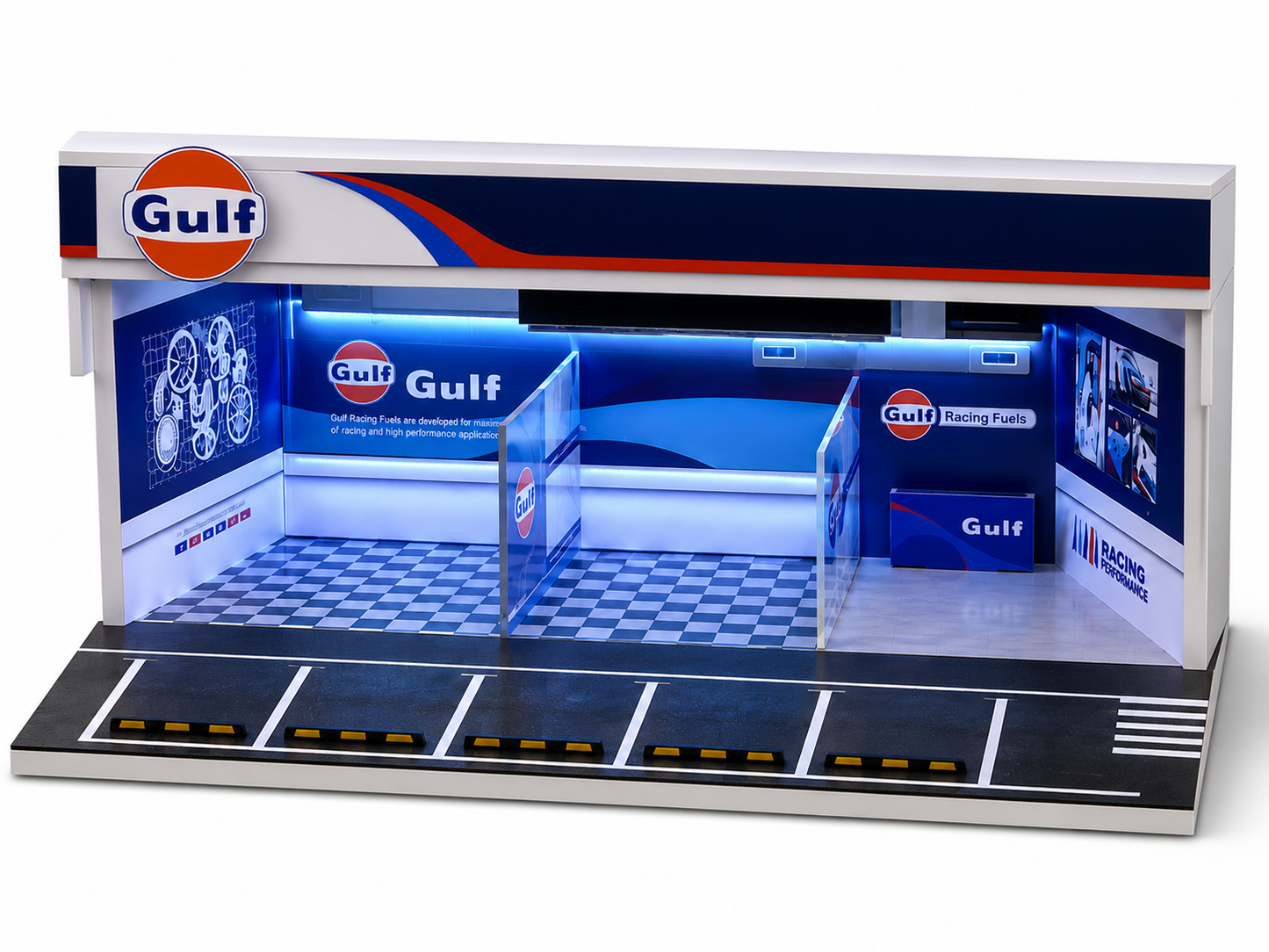 MOREART Gulf Service Garage Diorama with LED Lighting | 1:64 Scale Display Scene for Diecast Cars