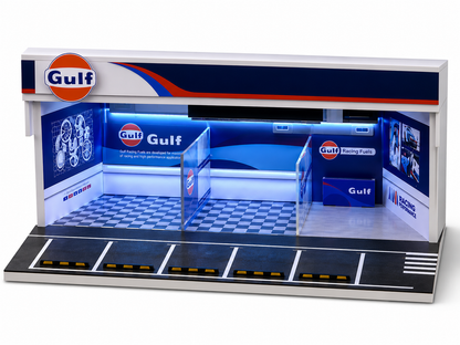 MOREART Gulf Service Garage Diorama with LED Lighting | 1:64 Scale Display Scene for Diecast Cars