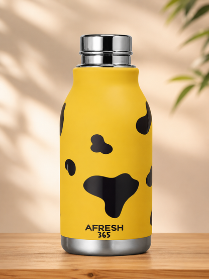 AFRESH 365 Animal Head Collection Cow Stainless Steel Vacuum Insulated Water Bottle 450ml (16oz) with Straw & Carry Strap