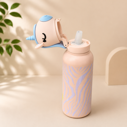 AFRESH 365 Unicorn Collection Stainless Steel Vacuum Insulated Water Bottle 560ml (19oz) | Leakproof Kids Bottle with Straw Lid, Carry Strap & Double Wall Insulation