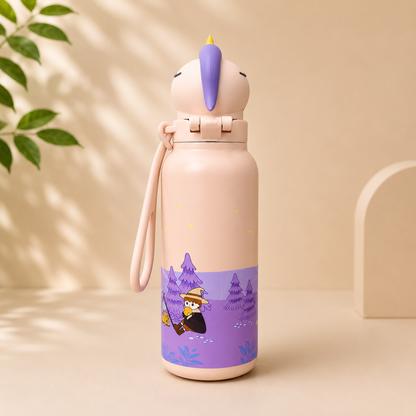 AFRESH 365 Unicorn Collection Stainless Steel Vacuum Insulated Water Bottle 560ml (19oz) | Kids Leakproof Straw Bottle with Flip-Top Lid & Carry Strap