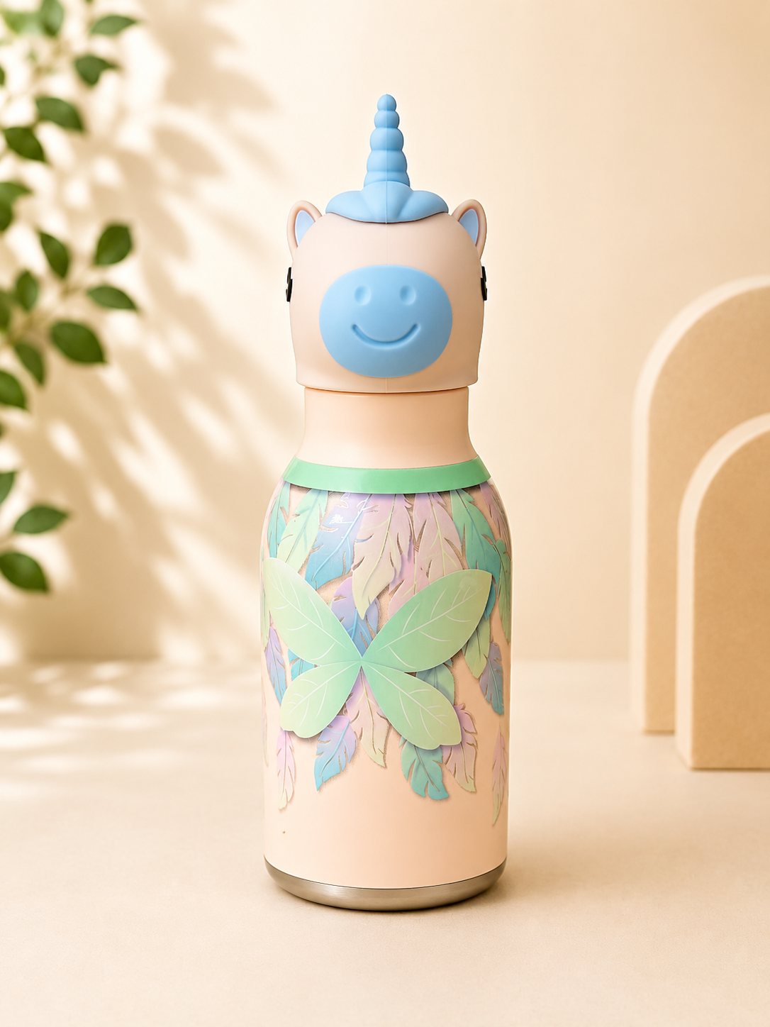 AFRESH 365 Animal Head Collection Unicorn Stainless Steel Vacuum Insulated Water Bottle 450ml (16oz) with Straw & Cleaning Brush