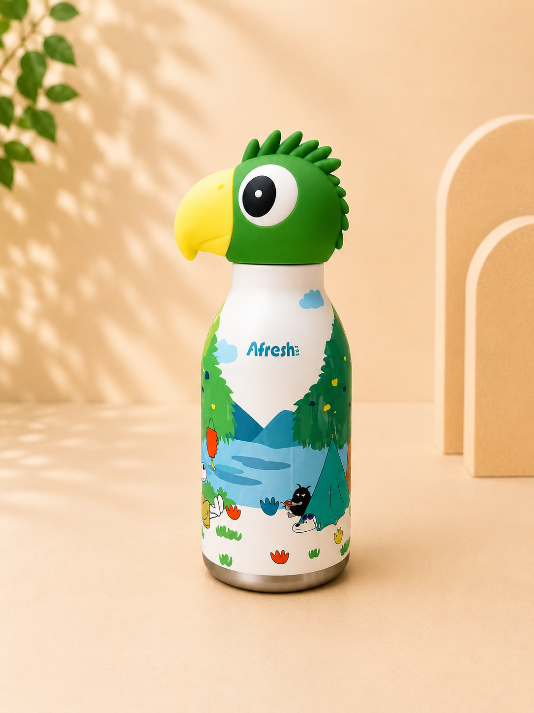 AFRESH 365 Animal Head Collection Parrot Stainless Steel Vacuum Insulated Water Bottle 450ml (16oz) with Straw & Cleaning Brush