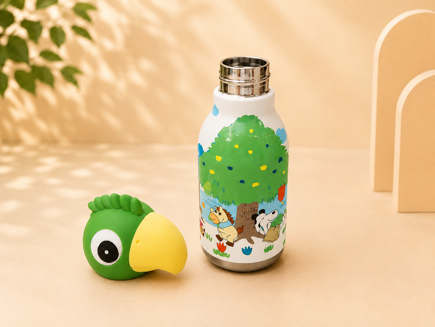 AFRESH 365 Animal Head Collection Parrot Stainless Steel Vacuum Insulated Water Bottle 450ml (16oz) with Straw & Cleaning Brush
