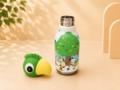 AFRESH 365 Animal Head Collection Parrot Stainless Steel Vacuum Insulated Water Bottle 450ml (16oz) with Straw & Cleaning Brush