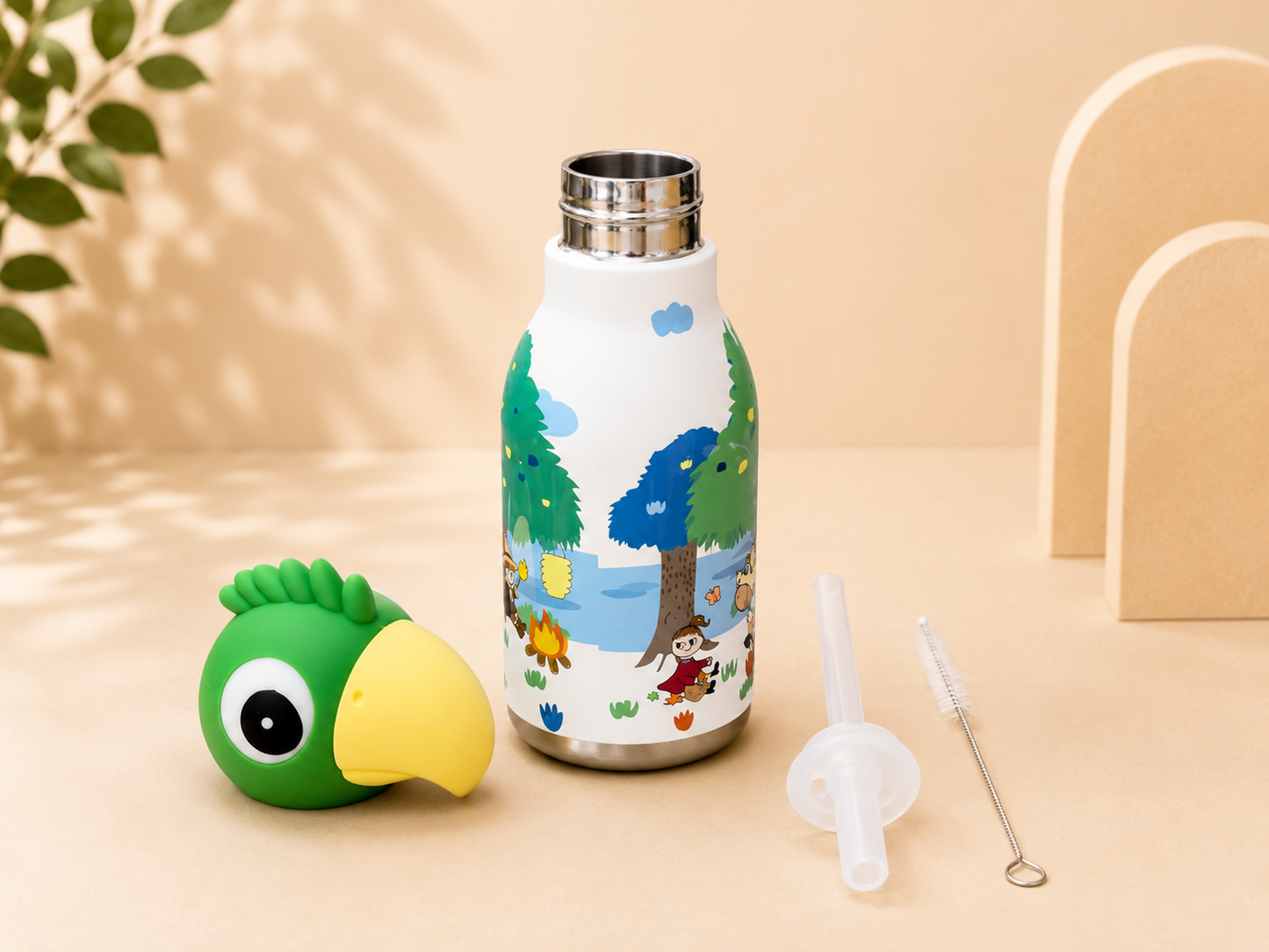 AFRESH 365 Animal Head Collection Parrot Stainless Steel Vacuum Insulated Water Bottle 450ml (16oz) with Straw & Cleaning Brush