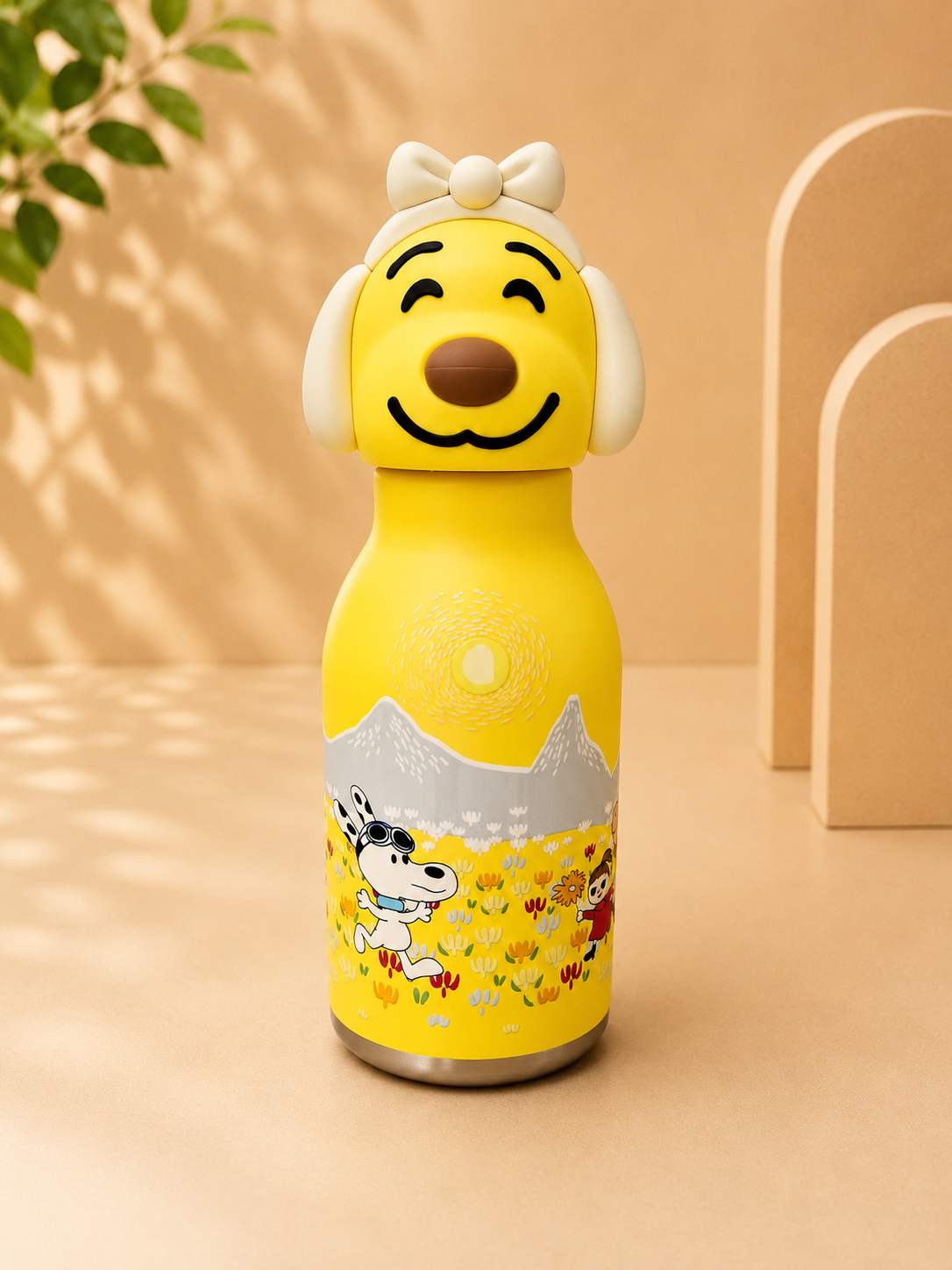 AFRESH 365 Animal Head Collection Puppy Stainless Steel Vacuum Insulated Water Bottle 450ml (16oz) with Straw & Cleaning Brush