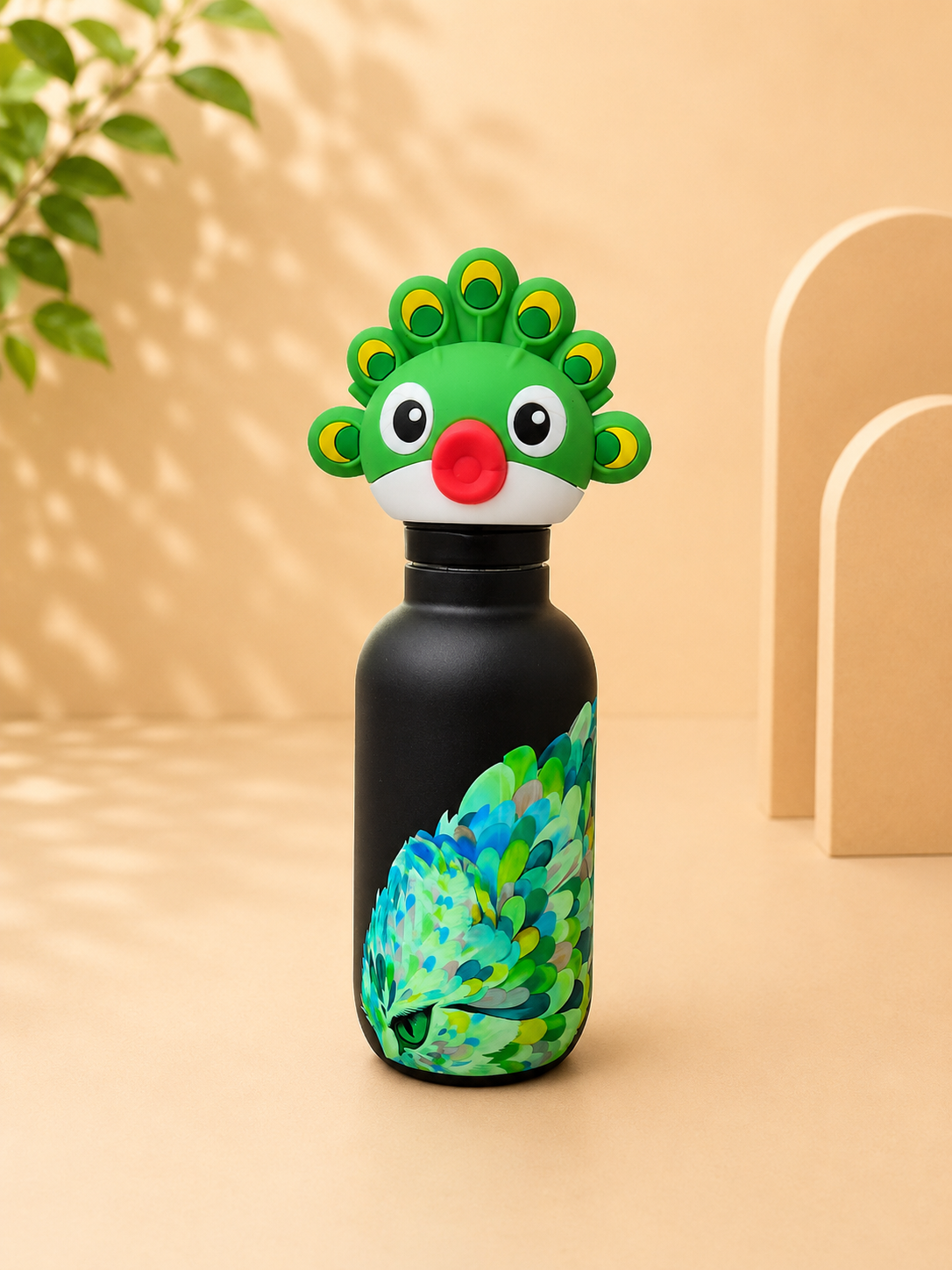 AFRESH 365 Animal Head Collection Peacock Stainless Steel Vacuum Insulated Water Bottle 500ml with Tea Infuser Filter