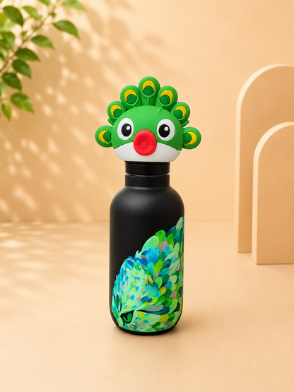 AFRESH 365 Animal Head Collection Peacock Stainless Steel Vacuum Insulated Water Bottle 500ml with Tea Infuser Filter