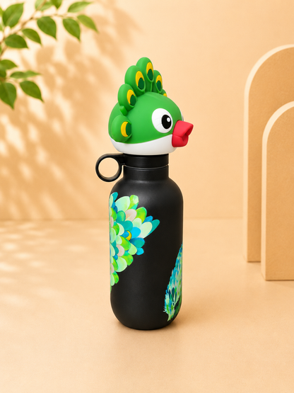 AFRESH 365 Animal Head Collection Peacock Stainless Steel Vacuum Insulated Water Bottle 500ml with Tea Infuser Filter