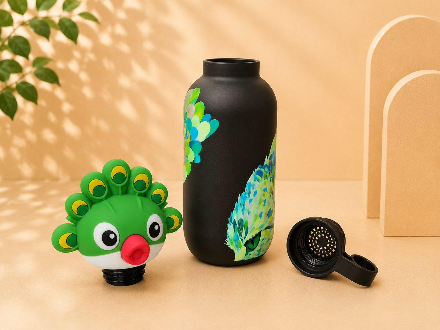 AFRESH 365 Animal Head Collection Peacock Stainless Steel Vacuum Insulated Water Bottle 500ml with Tea Infuser Filter