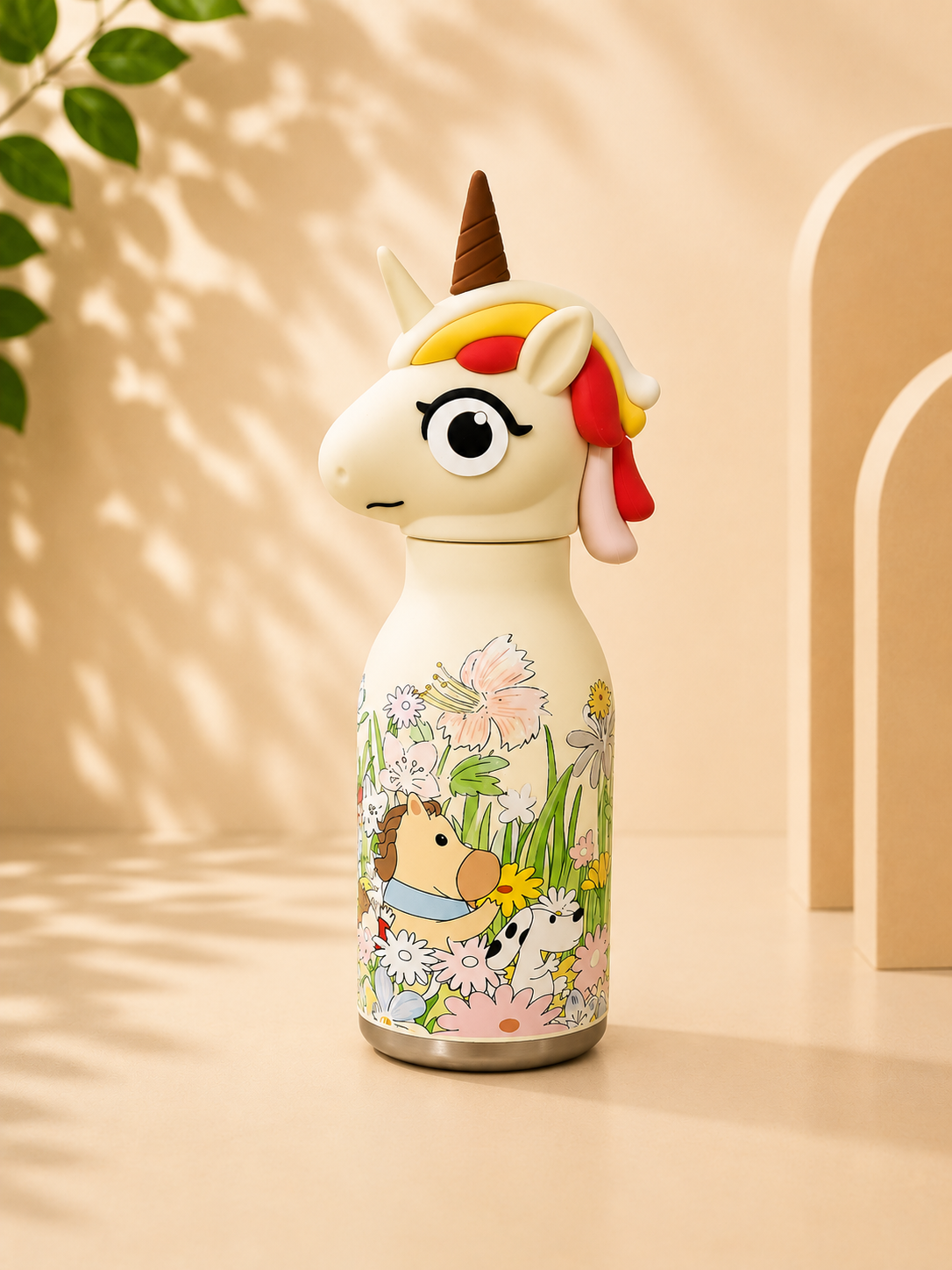 AFRESH 365 Animal Head Collection Unicorn Stainless Steel Vacuum Insulated Water Bottle 450ml (16oz) with Straw & Cleaning Brush