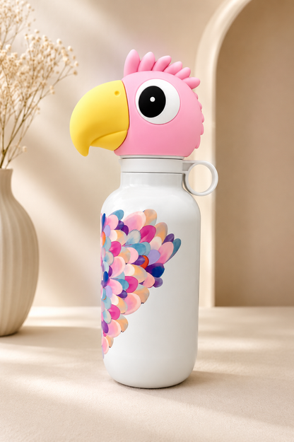AFRESH 365 Animal Head Collection Pink Parrot Stainless Steel Vacuum Insulated Water Bottle 450ml (16oz) with Tea Infuser Filter