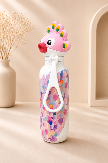 AFRESH 365 Animal Head Collection Pink Peacock Stainless Steel Vacuum Insulated Water Bottle 560ml (19oz) with Tea Infuser Filter