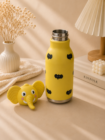 AFRESH 365 Animal Head Collection Elephant Stainless Steel Vacuum Insulated Water Bottle 450ml (16oz) with Straw & Cleaning Brush With 4 Colour Variants