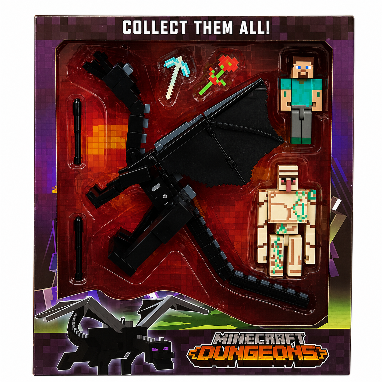 Minecraft Dungeons Ender Dragon Battle Set with Steve, Iron Golem & Accessories