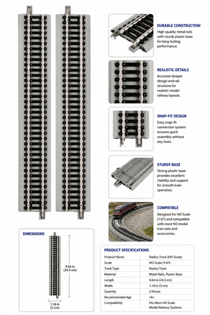 HANFLY G1 66700 HO Scale Straight Track Set (4 Pieces) | Metal Model Railway Track for HO Train Layouts