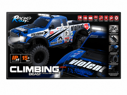 HB Toys Climbing Beast RC-11 1:10 Scale 4x4 Off-Road Remote Control Monster Truck | Blue Edition