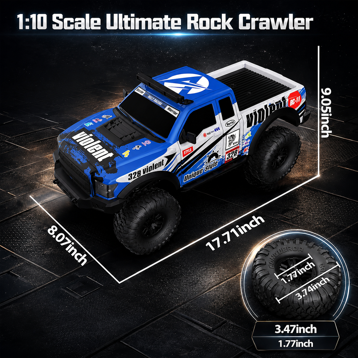 HB Toys Climbing Beast RC-11 1:10 Scale 4x4 Off-Road Remote Control Monster Truck | Blue Edition