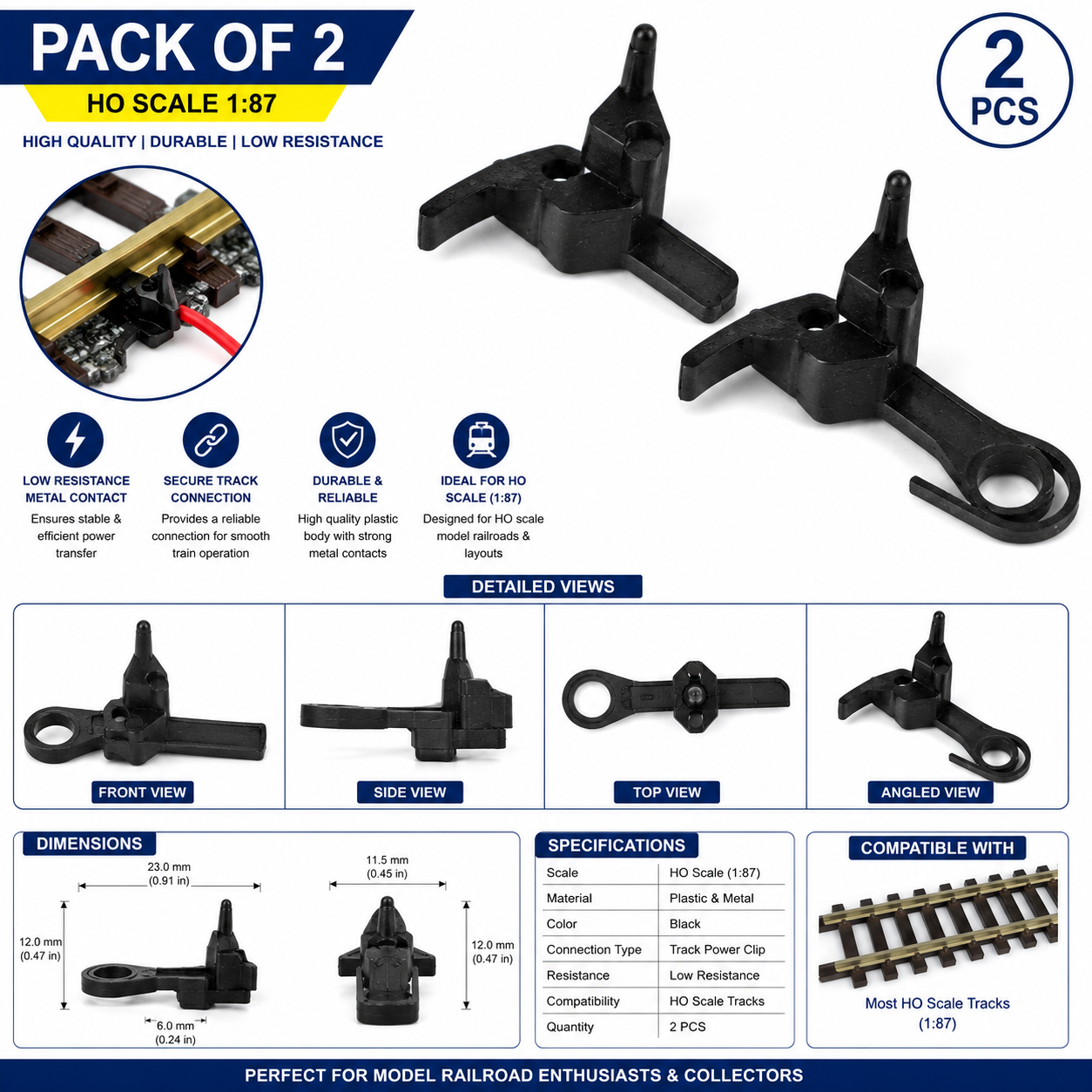 HO Scale Train Couplers (Pack of 2) | 1:87 Model Railway Replacement Coupling Connectors | Durable Plastic Rail Car Couplers