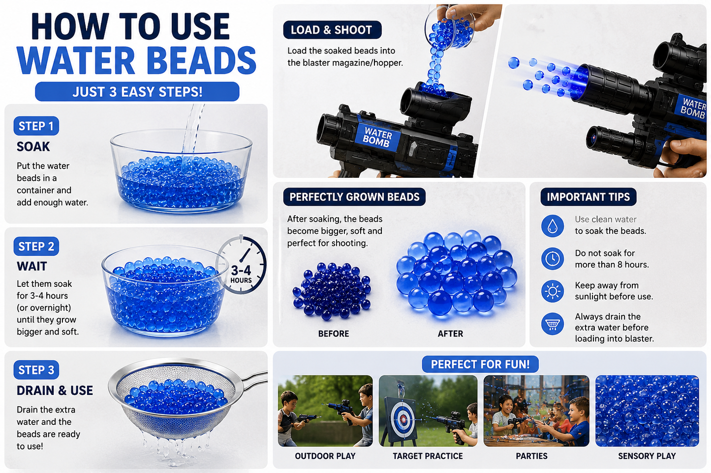 Water Gel Beads Ammo Refill (7-8mm) for Gel Blaster Toy Guns – Eco-Friendly Non-Toxic Water Bombs for Outdoor Play & Sensory Toys