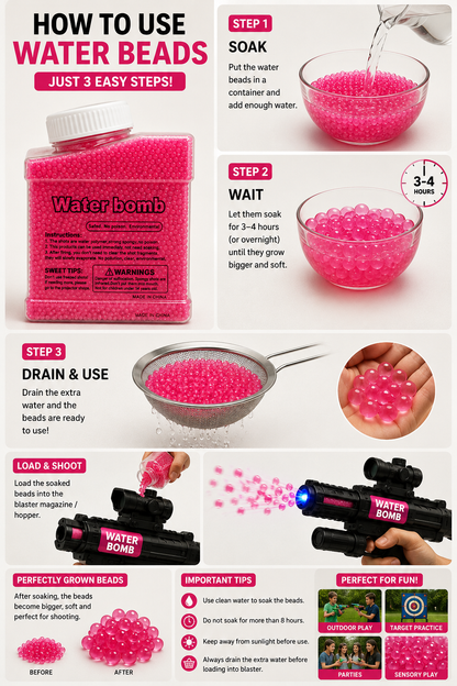 Water Gel Beads Ammo Refill (7-8mm) for Gel Blaster Toy Guns – Eco-Friendly Non-Toxic Water Bombs for Outdoor Play & Sensory Toys