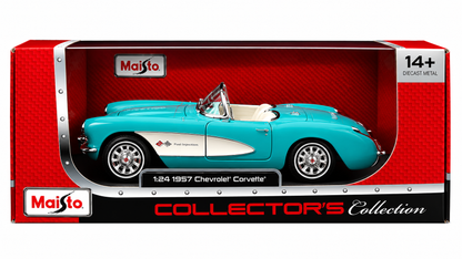 Maisto 1957 Chevrolet Corvette Convertible 1:24 Die-Cast Model Car | Collector's Collection | Turquoise & White Classic Roadster