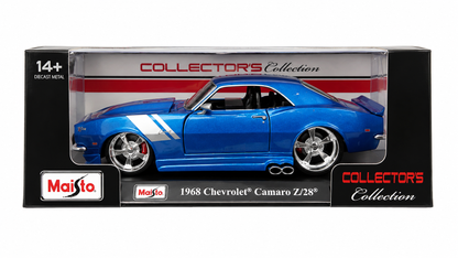 Maisto 1968 Chevrolet Camaro Z/28 1:24 Die-Cast Model Car | Collector's Collection | Custom Blue Classic Muscle Car