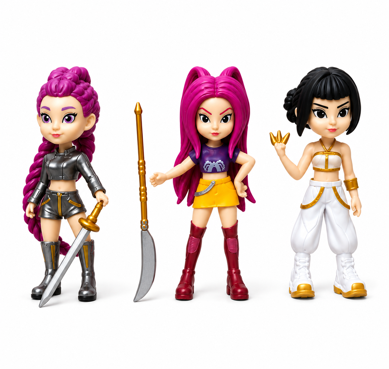 K-Pop Demon Hunters Action Figure Set for Kids – 3 Piece Anime Style Collectible Doll Toy Set with Accessories