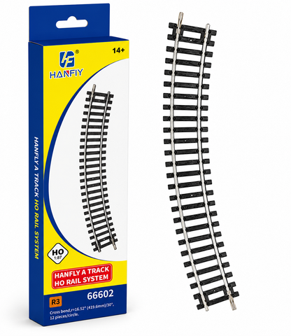 Hanfly HO Scale Curved Train Track R3 No.66602 | 1:87 Model Railway Curve Track | 30° Curved Rail Section | Pack of 4 Pieces